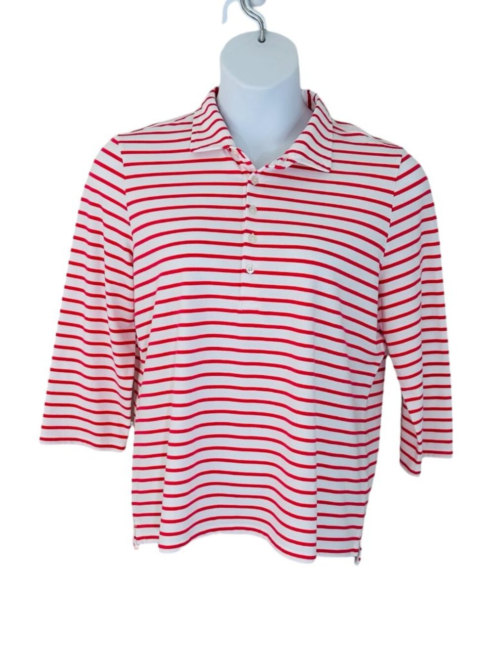 Renwick Women's Size XL Striped 3/4 Sleeve Coral White Knit Polo Shirt